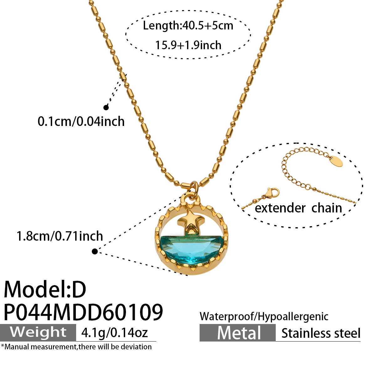 316L Stainless Steel 18K Gold PVD Glass Stone Ocean Whale Pendant Necklace - Glass Stone, Whale Pendant, Ocean Theme, Resort Style, Gold Necklace Wholesale Stainless Steel Jewelry - Sensitive Skin Friendly - Detail 15
