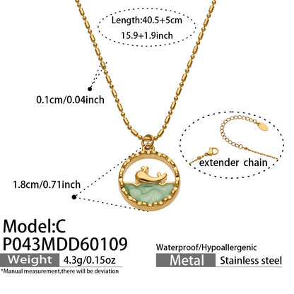 316L Stainless Steel 18K Gold PVD Glass Stone Ocean Whale Pendant Necklace - Glass Stone, Whale Pendant, Ocean Theme, Resort Style, Gold Necklace Wholesale Stainless Steel Jewelry - Sensitive Skin Friendly - Detail 2