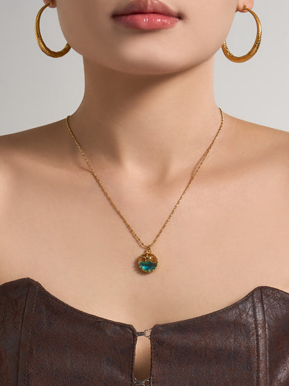 316L Stainless Steel 18K Gold PVD Glass Stone Ocean Whale Pendant Necklace - Glass Stone, Whale Pendant, Ocean Theme, Resort Style, Gold Necklace Wholesale Stainless Steel Jewelry - Sensitive Skin Friendly - Detail 9