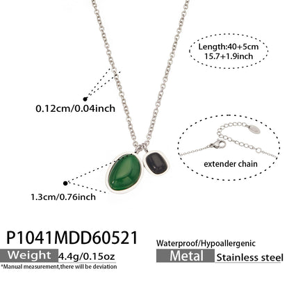 316L Stainless Steel 18K Gold PVD Green Black Onyx Earrings - Elegant Green Black Onyx, Minimalist Design Wholesale Stainless Steel Jewelry - Sensitive Skin Friendly - Detail 1