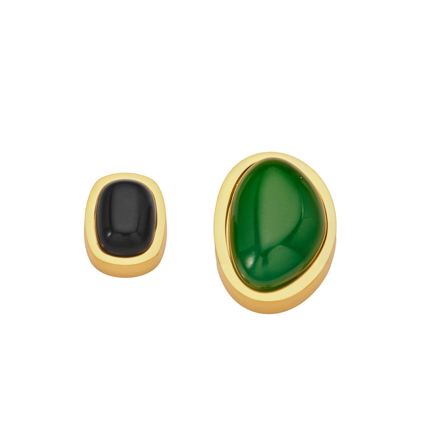 316L Stainless Steel 18K Gold PVD Green Black Onyx Earrings - Elegant Green Black Onyx, Minimalist Design Wholesale Stainless Steel Jewelry - Sensitive Skin Friendly - Detail 2
