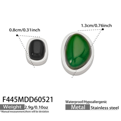 316L Stainless Steel 18K Gold PVD Green Black Onyx Earrings - Elegant Green Black Onyx, Minimalist Design Wholesale Stainless Steel Jewelry - Sensitive Skin Friendly - Detail 3