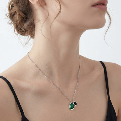 316L Stainless Steel 18K Gold PVD Green Black Onyx Earrings - Elegant Green Black Onyx, Minimalist Design Wholesale Stainless Steel Jewelry - Sensitive Skin Friendly - Detail 4