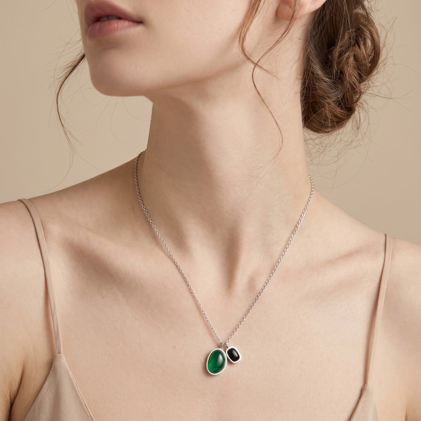 316L Stainless Steel 18K Gold PVD Green Black Onyx Earrings - Elegant Green Black Onyx, Minimalist Design Wholesale Stainless Steel Jewelry - Sensitive Skin Friendly - Detail 5