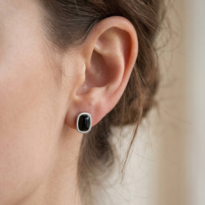 316L Stainless Steel 18K Gold PVD Green Black Onyx Earrings - Elegant Green Black Onyx, Minimalist Design Wholesale Stainless Steel Jewelry - Sensitive Skin Friendly - Detail 9
