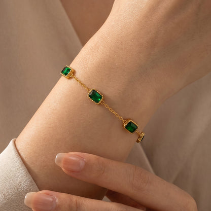 316L Stainless Steel 18K Gold PVD Green Zircon Bracelet - Vintage Gold Band Green Zircon Wholesale Stainless Steel Jewelry - Sensitive Skin Friendly - Detail 3