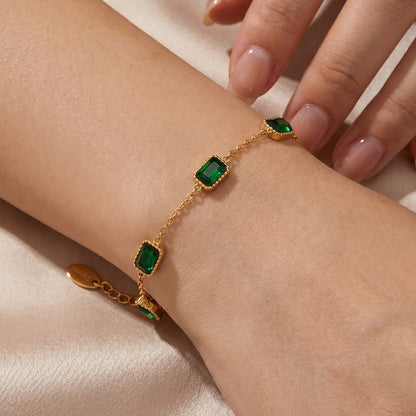316L Stainless Steel 18K Gold PVD Green Zircon Bracelet - Vintage Gold Band Green Zircon Wholesale Stainless Steel Jewelry - Sensitive Skin Friendly - Detail 4