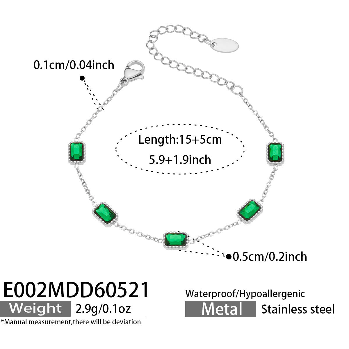 316L Stainless Steel 18K Gold PVD Green Zircon Bracelet - Vintage Gold Band Green Zircon Wholesale Stainless Steel Jewelry - Sensitive Skin Friendly - Detail 5