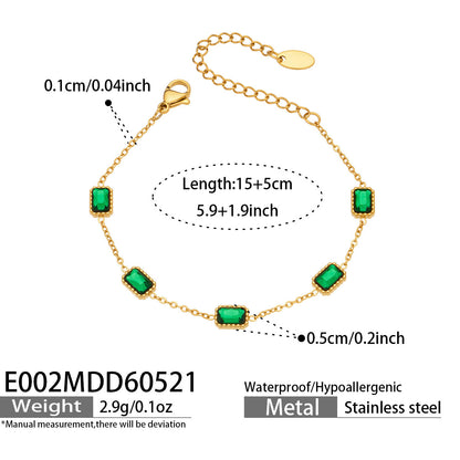316L Stainless Steel 18K Gold PVD Green Zircon Bracelet - Vintage Gold Band Green Zircon Wholesale Stainless Steel Jewelry - Sensitive Skin Friendly - Detail 6