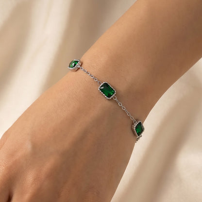 316L Stainless Steel 18K Gold PVD Green Zircon Bracelet - Vintage Gold Band Green Zircon Wholesale Stainless Steel Jewelry - Sensitive Skin Friendly - Detail 7