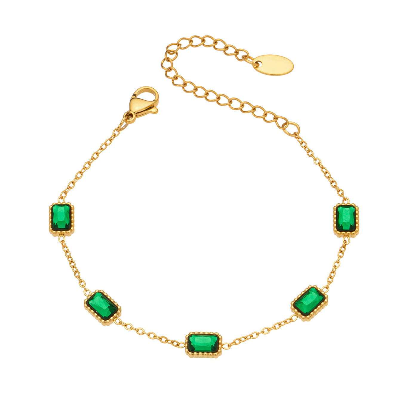 316L Stainless Steel 18K Gold PVD Green Zircon Bracelet - Vintage Gold Band Green Zircon Wholesale Stainless Steel Jewelry - Sensitive Skin Friendly - Detail 8