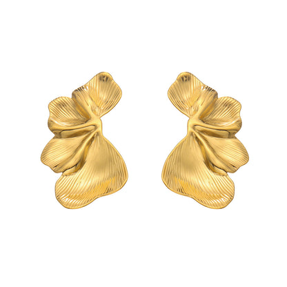 316L Stainless Steel 18K Gold PVD Half Petal Earrings - Half Petal Elegant Minimalist Wholesale Stainless Steel Jewelry - Sensitive Skin Friendly - Detail 5