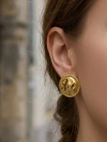 316L Stainless Steel 18K Gold PVD Hammered Round Textured Earrings - Hammered Round, Textured, Minimalist, Chic Wholesale Stainless Steel Jewelry - Sensitive Skin Friendly - Detail 3