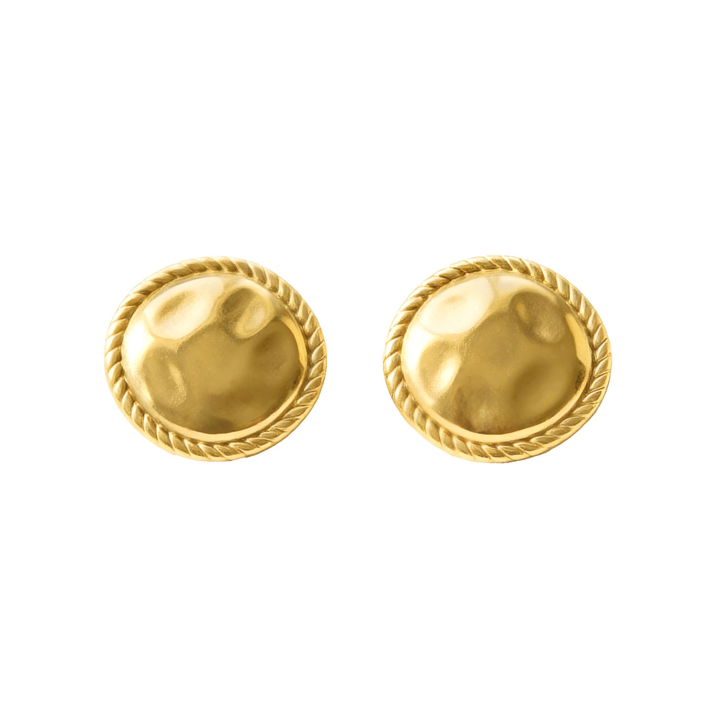 316L Stainless Steel 18K Gold PVD Hammered Round Textured Earrings - Hammered Round, Textured, Minimalist, Chic Wholesale Stainless Steel Jewelry - Sensitive Skin Friendly - Detail 4
