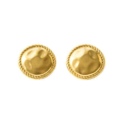 316L Stainless Steel 18K Gold PVD Hammered Round Textured Earrings - Hammered Round, Textured, Minimalist, Chic Wholesale Stainless Steel Jewelry - Sensitive Skin Friendly - Detail 4