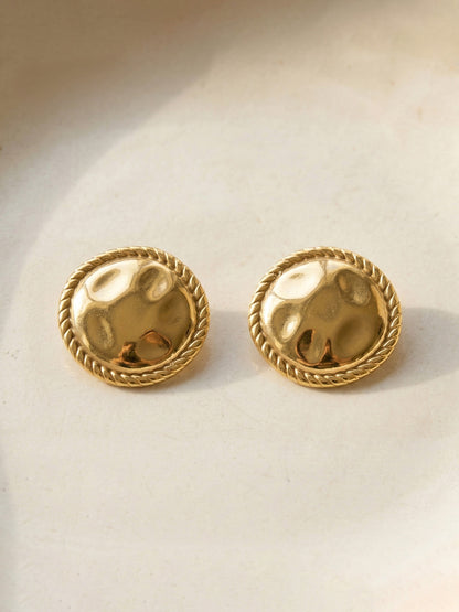 316L Stainless Steel 18K Gold PVD Hammered Round Textured Earrings - Hammered Round, Textured, Minimalist, Chic Wholesale Stainless Steel Jewelry - Sensitive Skin Friendly - Detail 6