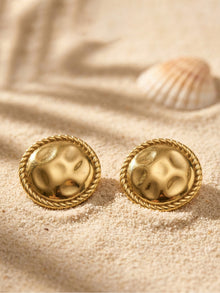 316L Stainless Steel 18K Gold PVD Hammered Round Textured Earrings - Hammered Round, Textured, Minimalist, Chic Wholesale Stainless Steel Jewelry - Sensitive Skin Friendly - Detail 7