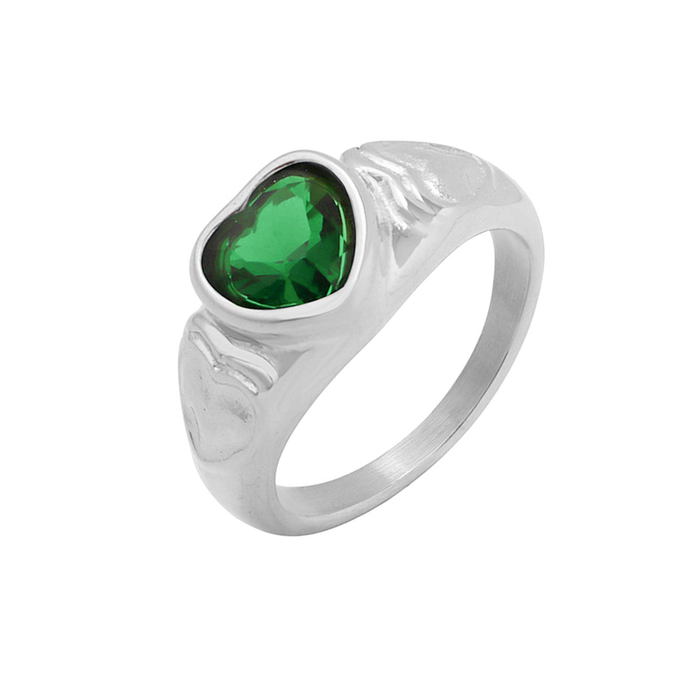316L Stainless Steel 18K Gold PVD Heart Crystal Ring - Heart Crystal Ring White Glass Stone Green Glass Stone Minimalist Wholesale Stainless Steel Jewelry - Sensitive Skin Friendly - Detail 5
