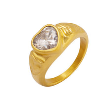 316L Stainless Steel 18K Gold PVD Heart Crystal Ring - Heart Crystal Ring White Glass Stone Green Glass Stone Minimalist Wholesale Stainless Steel Jewelry - Sensitive Skin Friendly - Detail 7