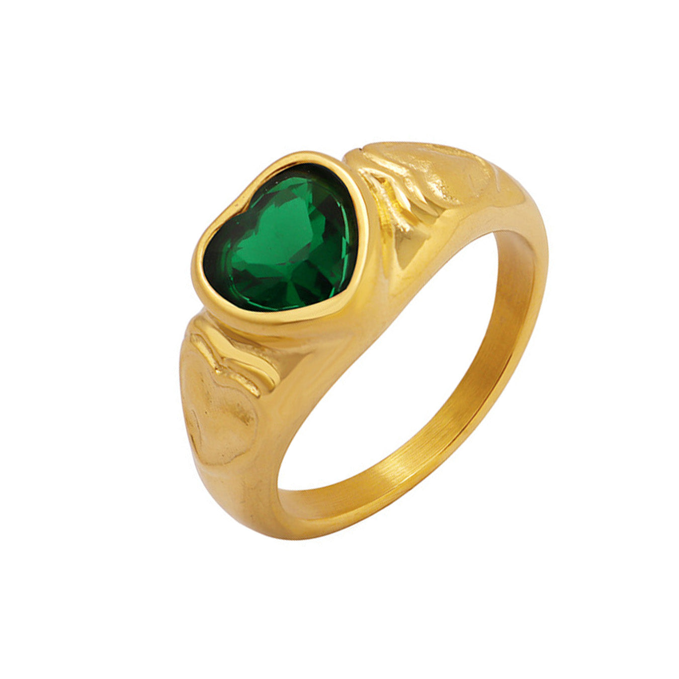 316L Stainless Steel 18K Gold PVD Heart Crystal Ring - Heart Crystal Ring White Glass Stone Green Glass Stone Minimalist Wholesale Stainless Steel Jewelry - Sensitive Skin Friendly - Detail 9