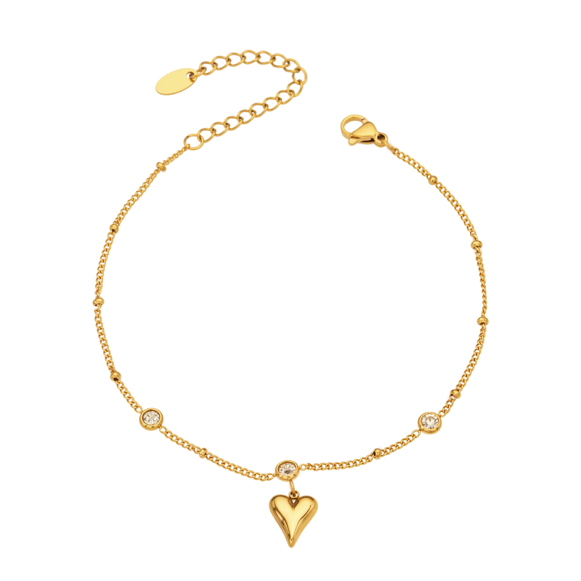 316L Stainless Steel 18K Gold PVD Heart Design Anklet - Minimalist Gold Heart Anklet Wholesale Stainless Steel Jewelry - Sensitive Skin Friendly - Detail 2