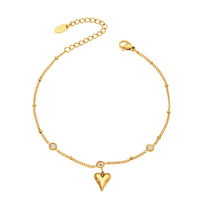 316L Stainless Steel 18K Gold PVD Heart Design Anklet - Minimalist Gold Heart Anklet Wholesale Stainless Steel Jewelry - Sensitive Skin Friendly - Detail 2