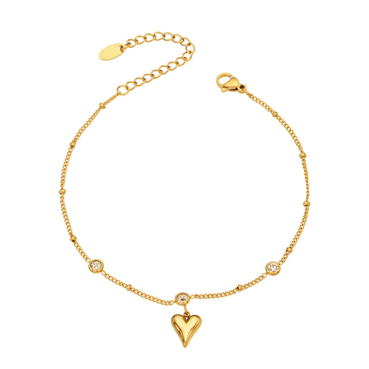 316L Stainless Steel 18K Gold PVD Heart Design Anklet - Minimalist Gold Heart Anklet Wholesale Stainless Steel Jewelry - Sensitive Skin Friendly - Detail 2
