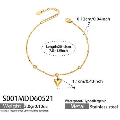 316L Stainless Steel 18K Gold PVD Heart Design Anklet - Minimalist Gold Heart Anklet Wholesale Stainless Steel Jewelry - Sensitive Skin Friendly - Detail 4