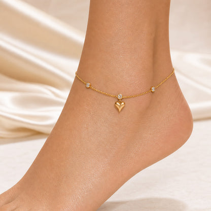316L Stainless Steel 18K Gold PVD Heart Design Anklet - Minimalist Gold Heart Anklet Wholesale Stainless Steel Jewelry - Sensitive Skin Friendly - Detail 6