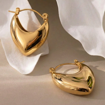 316L Stainless Steel 18K Gold PVD Heart Geometric Earrings - Heart Geometric Earrings Gold Steel Wholesale Stainless Steel Jewelry - Sensitive Skin Friendly - Detail 1