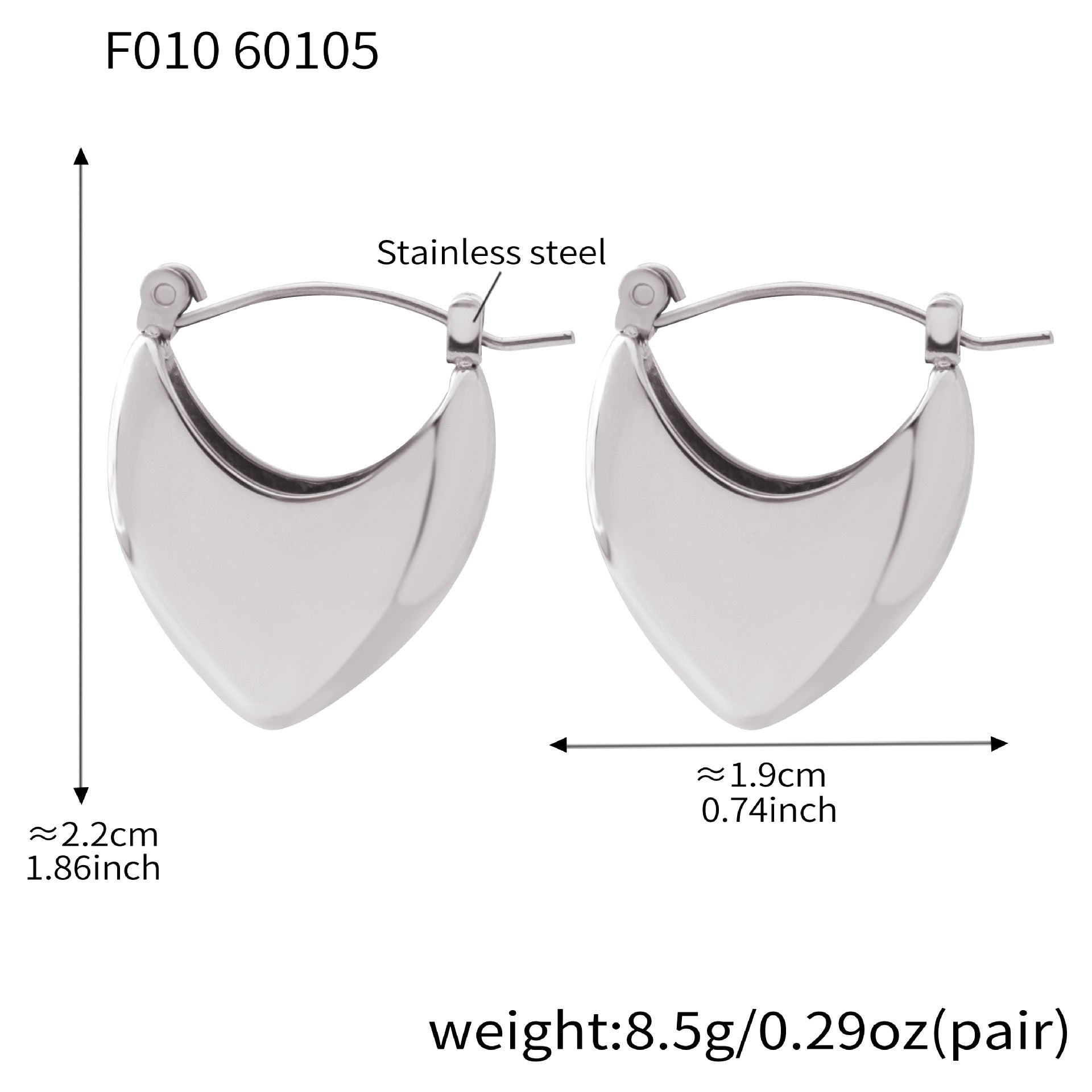 316L Stainless Steel 18K Gold PVD Heart Geometric Earrings - Heart Geometric Earrings Gold Steel Wholesale Stainless Steel Jewelry - Sensitive Skin Friendly - Detail 5