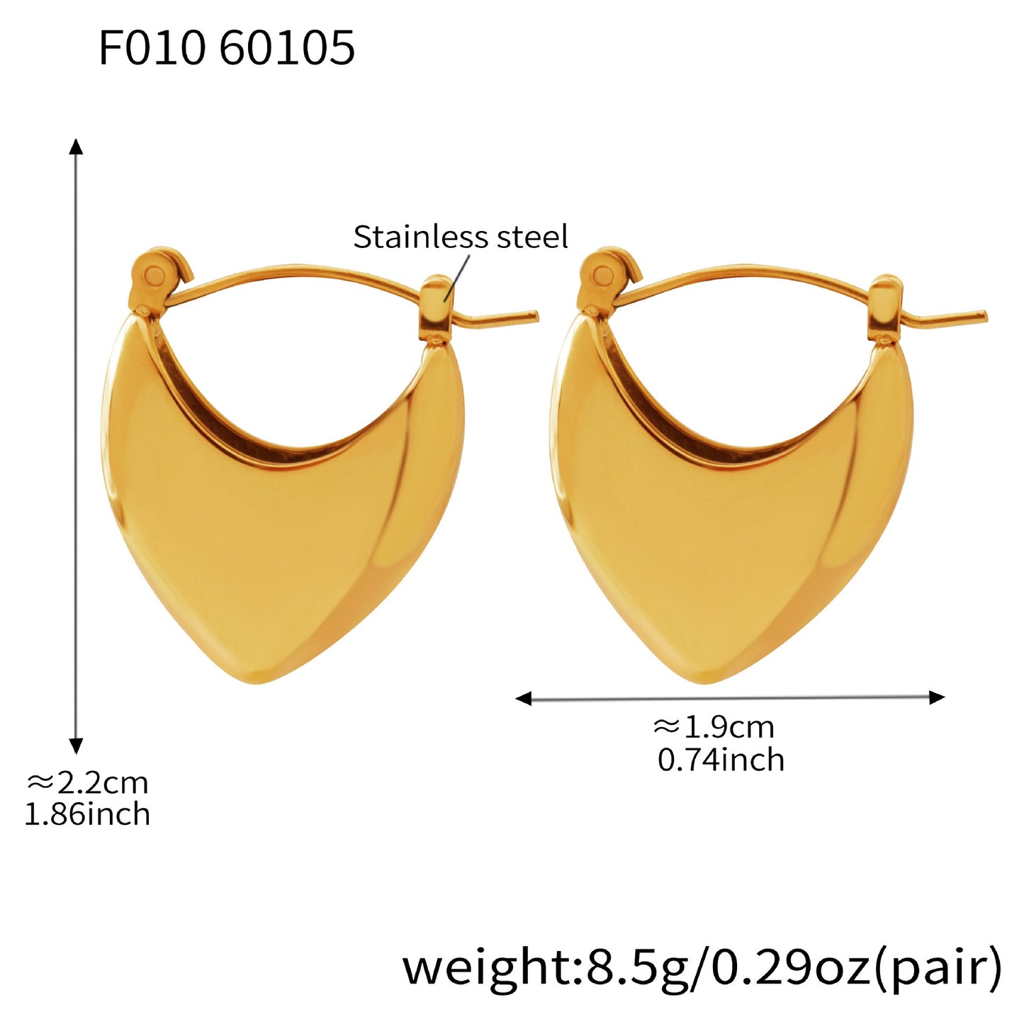 316L Stainless Steel 18K Gold PVD Heart Geometric Earrings - Heart Geometric Earrings Gold Steel Wholesale Stainless Steel Jewelry - Sensitive Skin Friendly - Detail 6