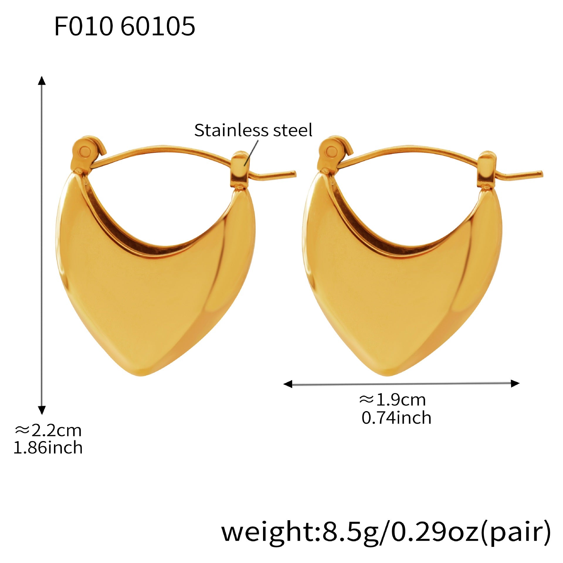 316L Stainless Steel 18K Gold PVD Heart Geometric Earrings - Heart Geometric Earrings Gold Steel Wholesale Stainless Steel Jewelry - Sensitive Skin Friendly - Detail 6