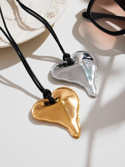 316L Stainless Steel 18K Gold PVD Heart Geometric Pendant Long Necklace - Heart Geometric Pendant Long Necklace Wholesale Stainless Steel Jewelry - Sensitive Skin Friendly - Detail 1