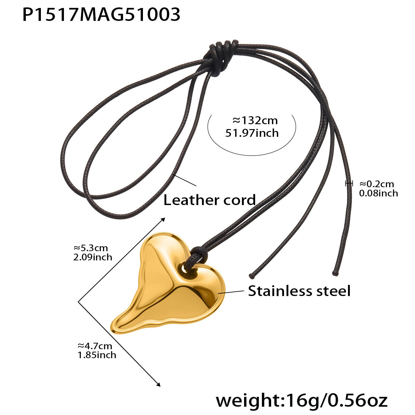 316L Stainless Steel 18K Gold PVD Heart Geometric Pendant Long Necklace - Heart Geometric Pendant Long Necklace Wholesale Stainless Steel Jewelry - Sensitive Skin Friendly - Detail 16