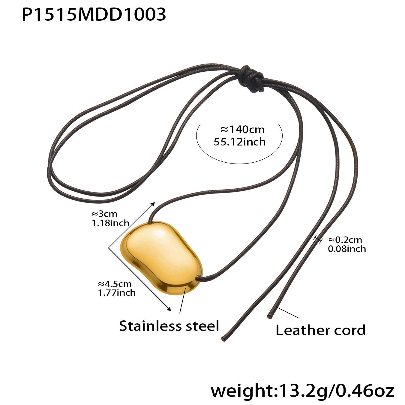 316L Stainless Steel 18K Gold PVD Heart Geometric Pendant Long Necklace - Heart Geometric Pendant Long Necklace Wholesale Stainless Steel Jewelry - Sensitive Skin Friendly - Detail 18
