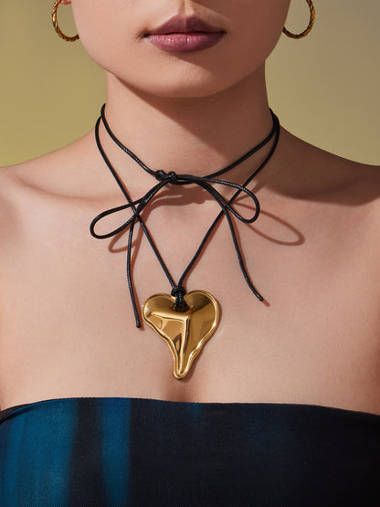 316L Stainless Steel 18K Gold PVD Heart Geometric Pendant Long Necklace - Heart Geometric Pendant Long Necklace Wholesale Stainless Steel Jewelry - Sensitive Skin Friendly - Detail 9
