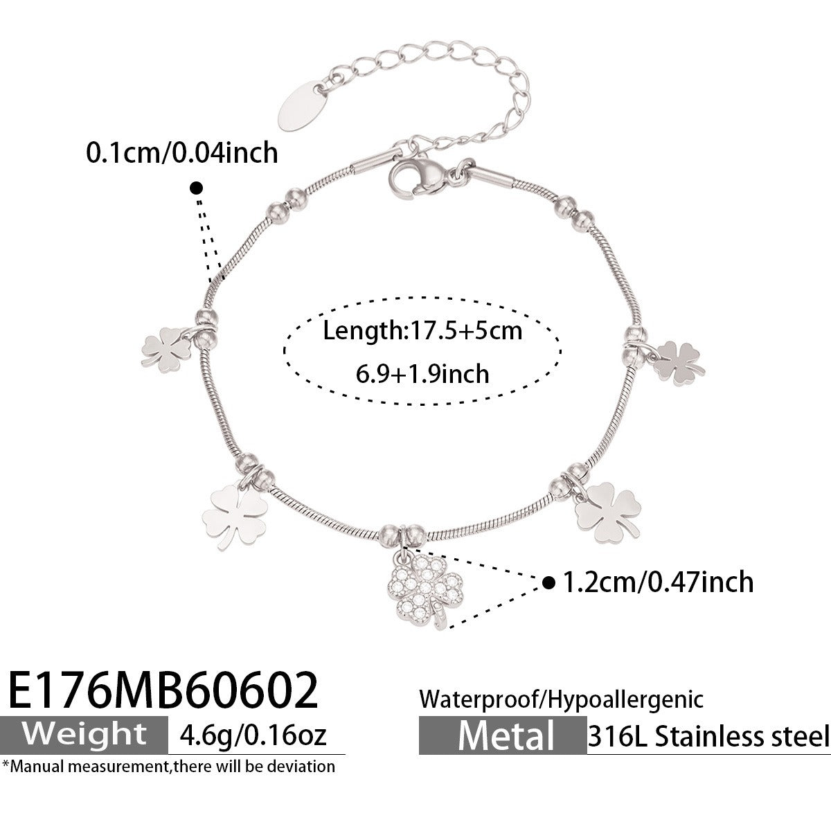 316L Stainless Steel 18K Gold PVD Heart Ladybug Four-Leaf Clover Zircon Bracelet - Heart Ladybug Four-Leaf Clover Zircon Lucky Charm Minimalist Gold Bracelet Wholesale Stainless Steel Jewelry - Sensitive Skin Friendly - Detail 8