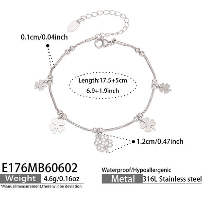 316L Stainless Steel 18K Gold PVD Heart Ladybug Four-Leaf Clover Zircon Bracelet - Heart Ladybug Four-Leaf Clover Zircon Lucky Charm Minimalist Gold Bracelet Wholesale Stainless Steel Jewelry - Sensitive Skin Friendly - Detail 8
