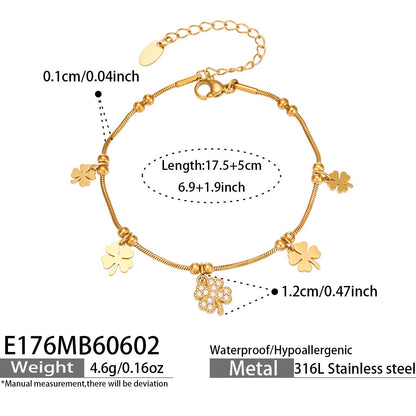 316L Stainless Steel 18K Gold PVD Heart Ladybug Four-Leaf Clover Zircon Bracelet - Heart Ladybug Four-Leaf Clover Zircon Lucky Charm Minimalist Gold Bracelet Wholesale Stainless Steel Jewelry - Sensitive Skin Friendly - Detail 9