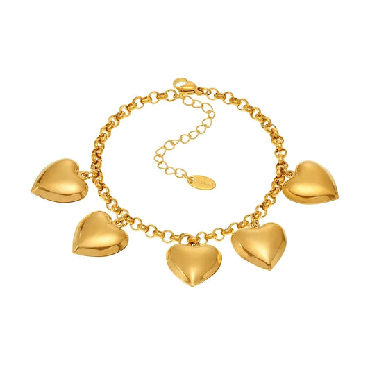 316L Stainless Steel 18K Gold PVD Heart Link Charm Bracelet - Image 5