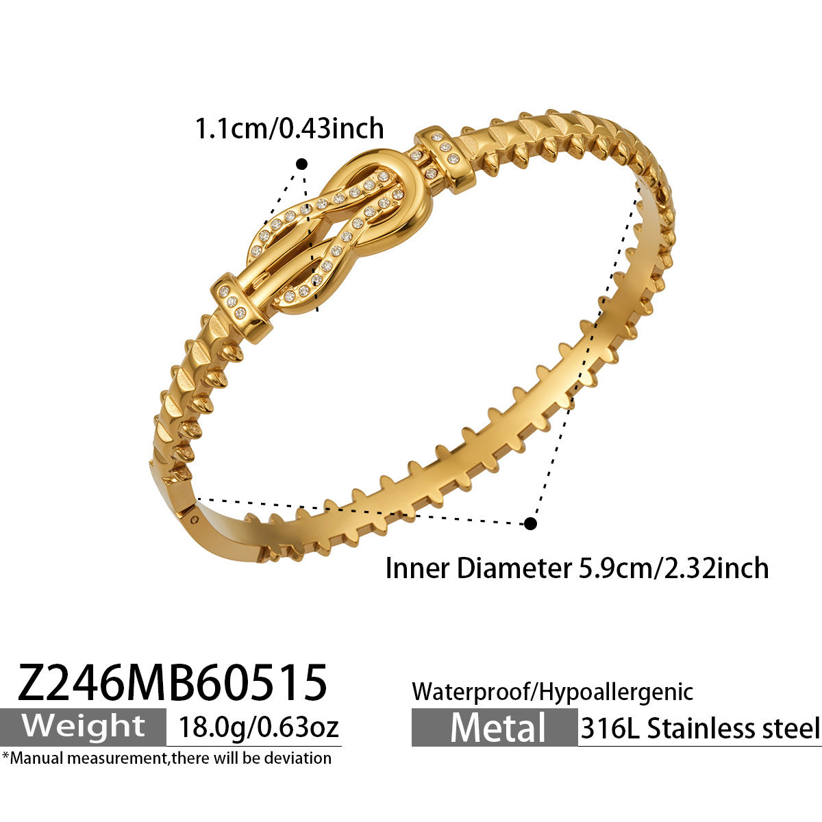 316L Stainless Steel 18K Gold PVD Heart Lock Bangle - Heart Lock Minimalist Gold Bangle Wholesale Stainless Steel Jewelry - Sensitive Skin Friendly - Detail 10