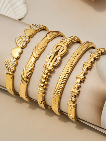316L Stainless Steel 18K Gold PVD Heart Lock Bangle - Heart Lock Minimalist Gold Bangle Wholesale Stainless Steel Jewelry - Sensitive Skin Friendly - Detail 13