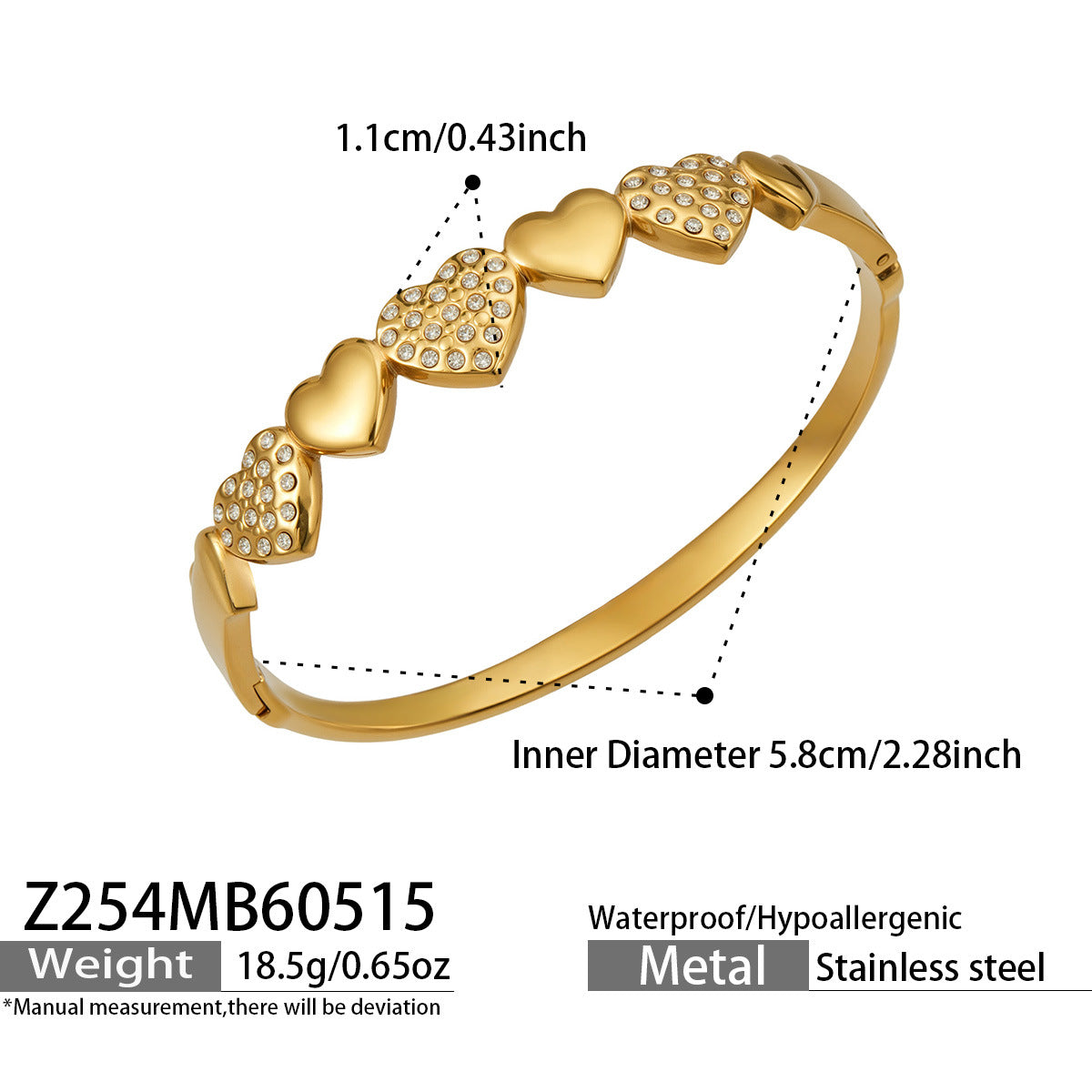316L Stainless Steel 18K Gold PVD Heart Lock Bangle - Heart Lock Minimalist Gold Bangle Wholesale Stainless Steel Jewelry - Sensitive Skin Friendly - Detail 4