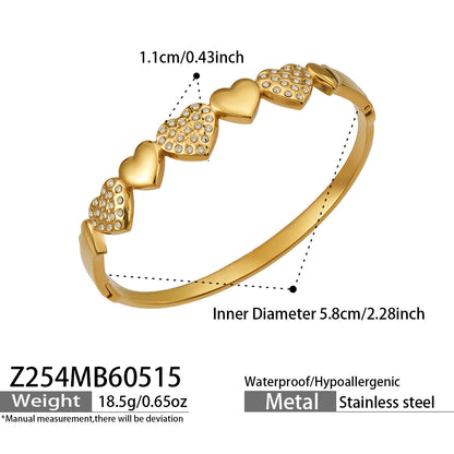 316L Stainless Steel 18K Gold PVD Heart Lock Bangle - Heart Lock Minimalist Gold Bangle Wholesale Stainless Steel Jewelry - Sensitive Skin Friendly - Detail 4