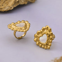 316L Stainless Steel 18K Gold PVD Heart Mother of Pearl Color-Drip Ring - Heart Mother of Pearl Color-Drip Gold Ring Wholesale Stainless Steel Jewelry - Sensitive Skin Friendly - Detail 4