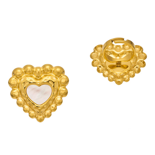 316L Stainless Steel 18K Gold PVD Heart Mother of Pearl Color-Drip Ring - Heart Mother of Pearl Color-Drip Gold Ring Wholesale Stainless Steel Jewelry - Sensitive Skin Friendly - Detail 5