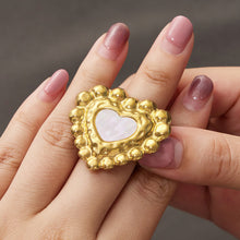 316L Stainless Steel 18K Gold PVD Heart Mother of Pearl Color-Drip Ring - Heart Mother of Pearl Color-Drip Gold Ring Wholesale Stainless Steel Jewelry - Sensitive Skin Friendly - Detail 6
