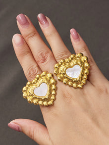 316L Stainless Steel 18K Gold PVD Heart Mother of Pearl Color-Drip Ring - Heart Mother of Pearl Color-Drip Gold Ring Wholesale Stainless Steel Jewelry - Sensitive Skin Friendly - Detail 8