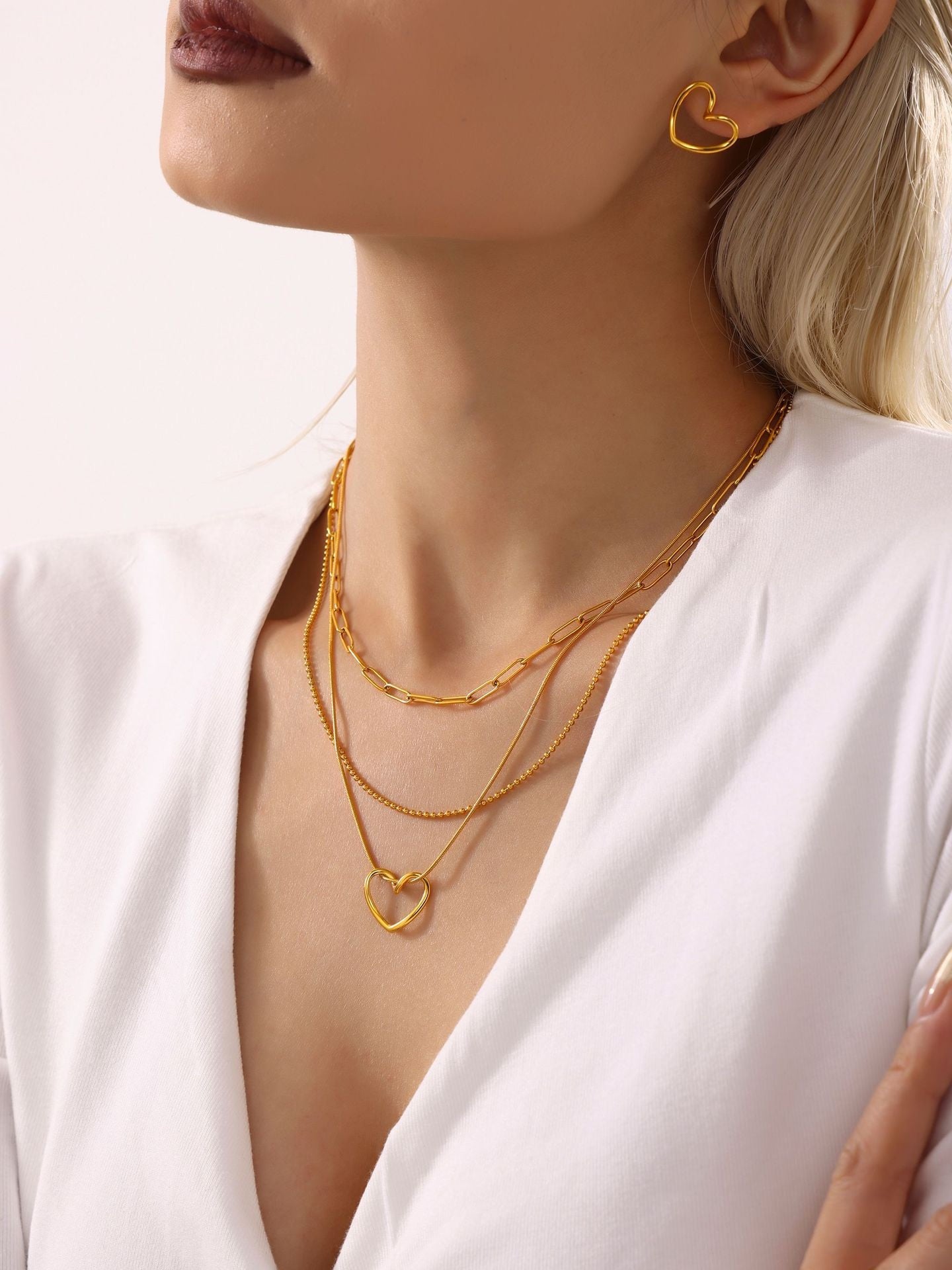 316L Stainless Steel 18K Gold PVD Heart Necklace - Heart Necklace Gold Wholesale Stainless Steel Jewelry - Sensitive Skin Friendly - Detail 3
